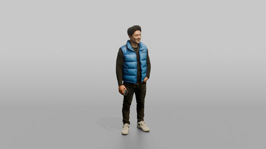 Patron Man Striking A Confident Pose In A Bright Puffer Vest - 3D character model