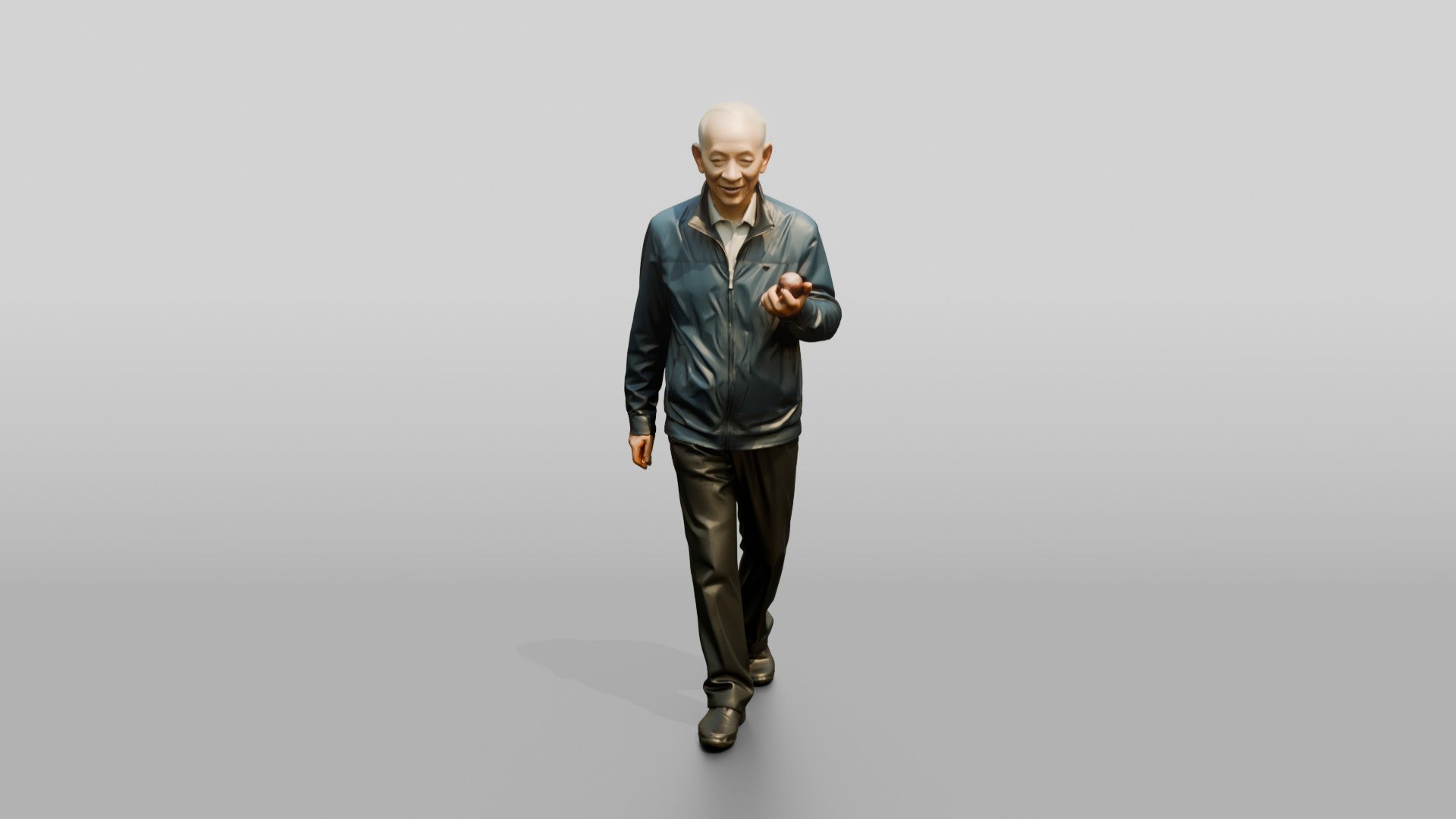 Elderly Chinese Man Walking with Hand Exercise Balls