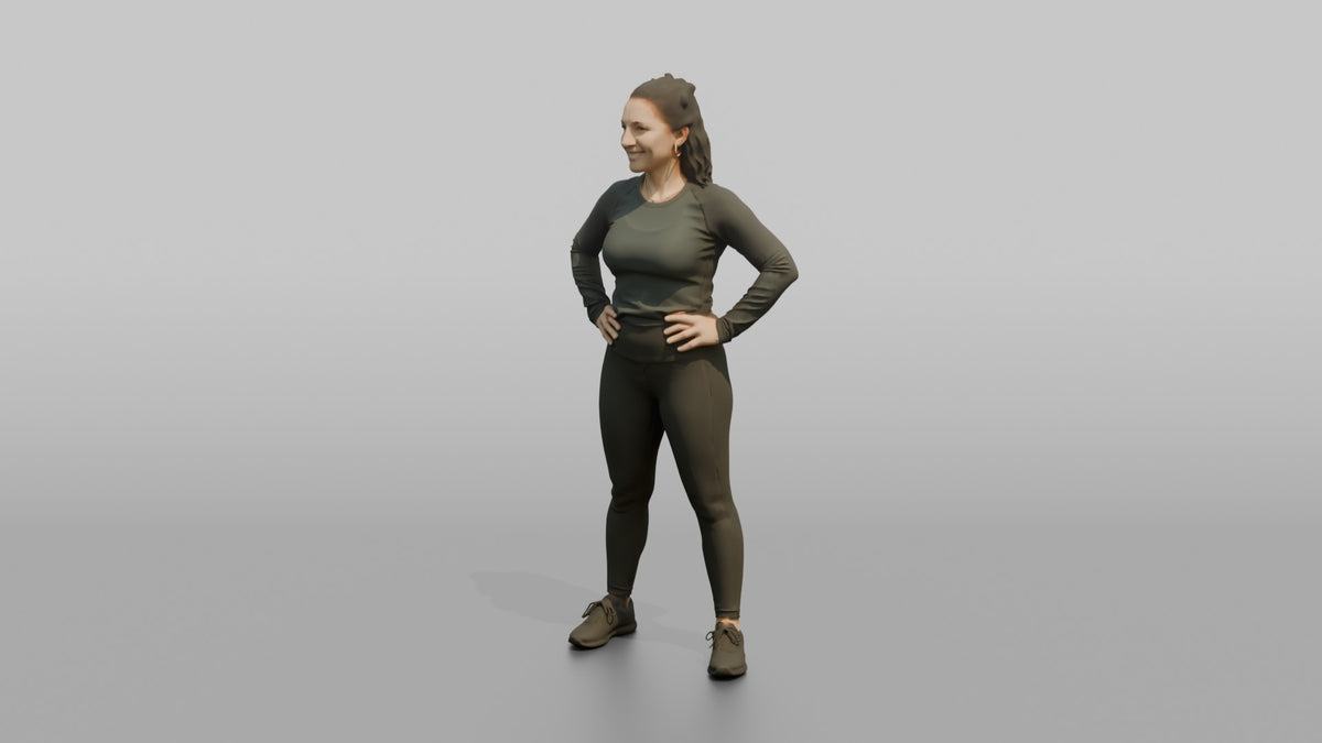 Physique Model Woman Standing With Hands On Hips, Chest Out, Confident Pose - 3D character model, view 4