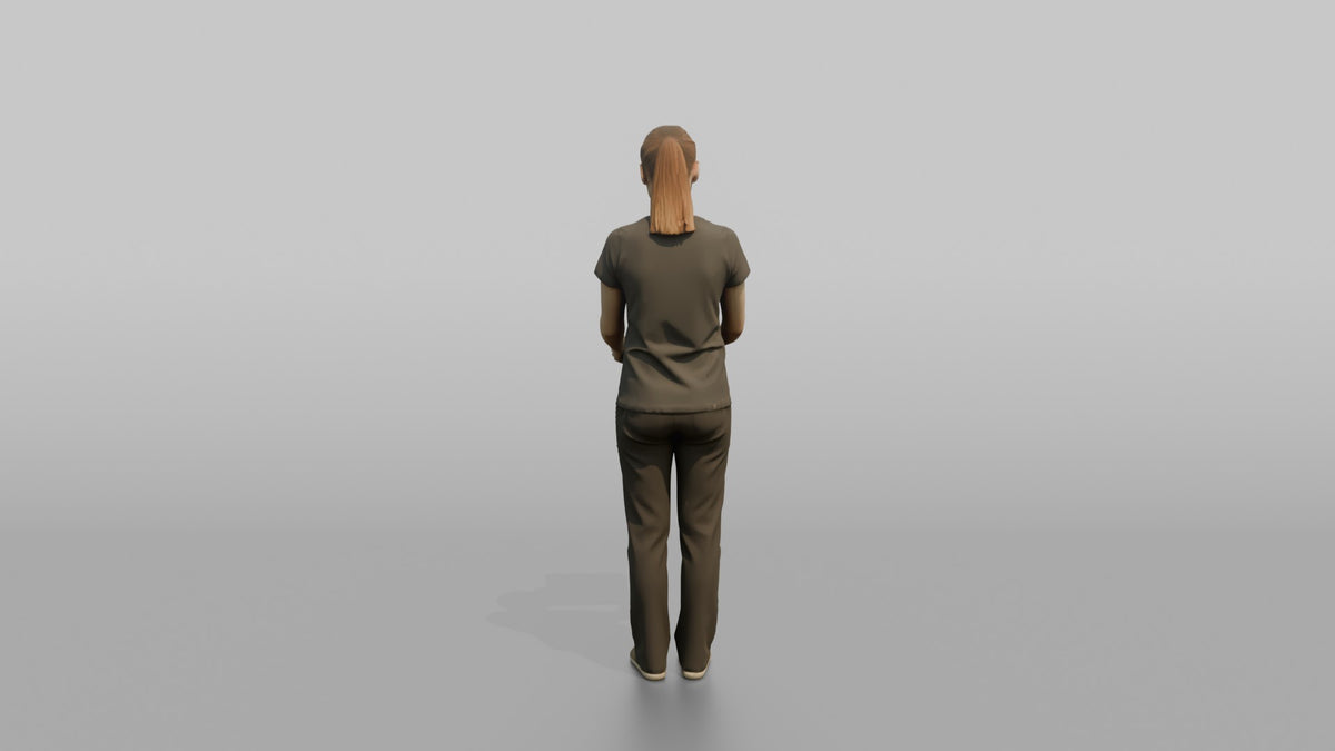 Woman Shop Assistant Folding A Pair Of Jeans - 3D character model, view 3