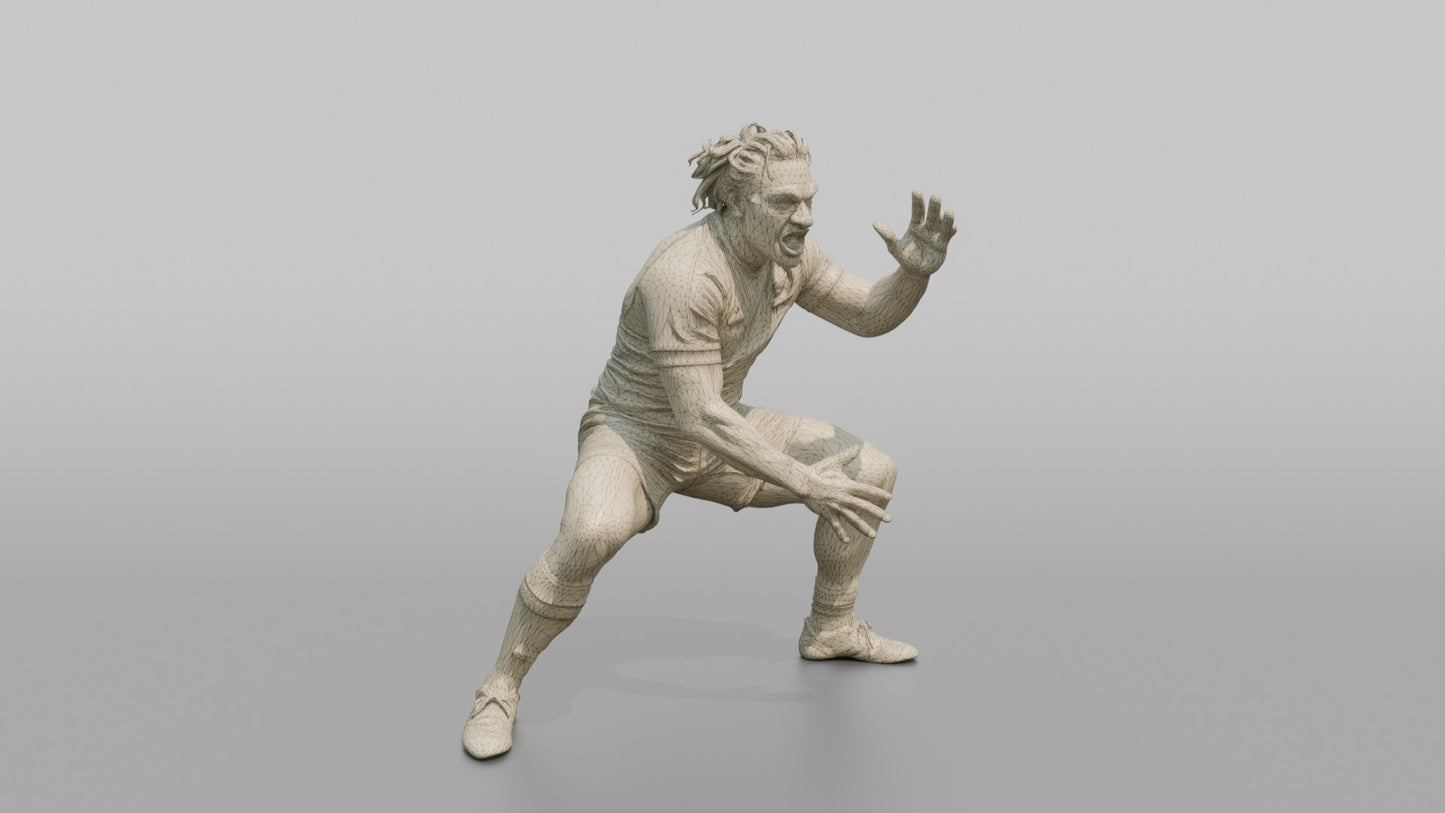 Polynesian Player in a Low Crouch Haka Movement