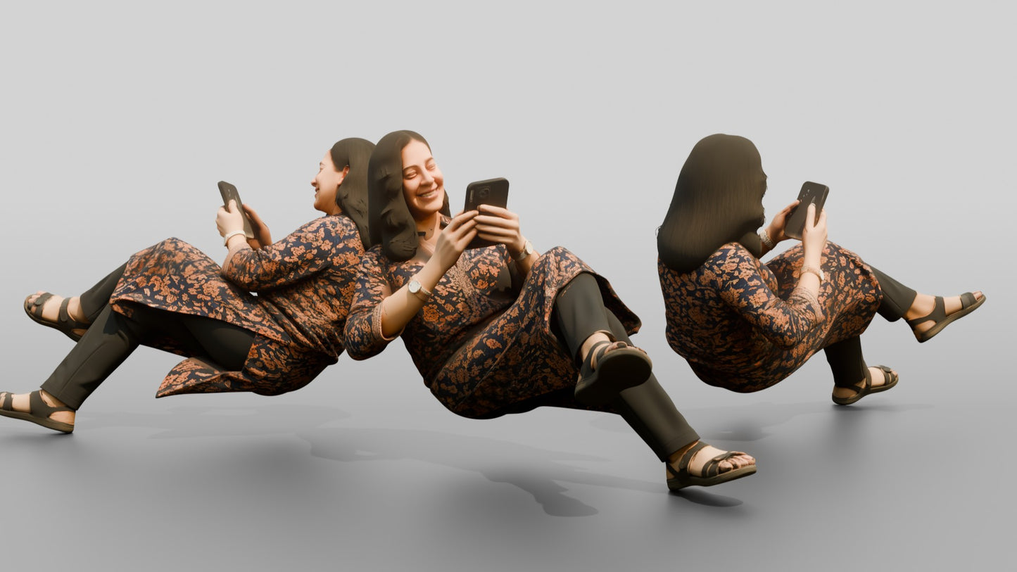 Woman Smiling at Smartphone with Tea
