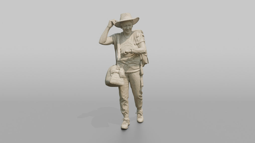 Traveler Adjusting Her Sun Hat