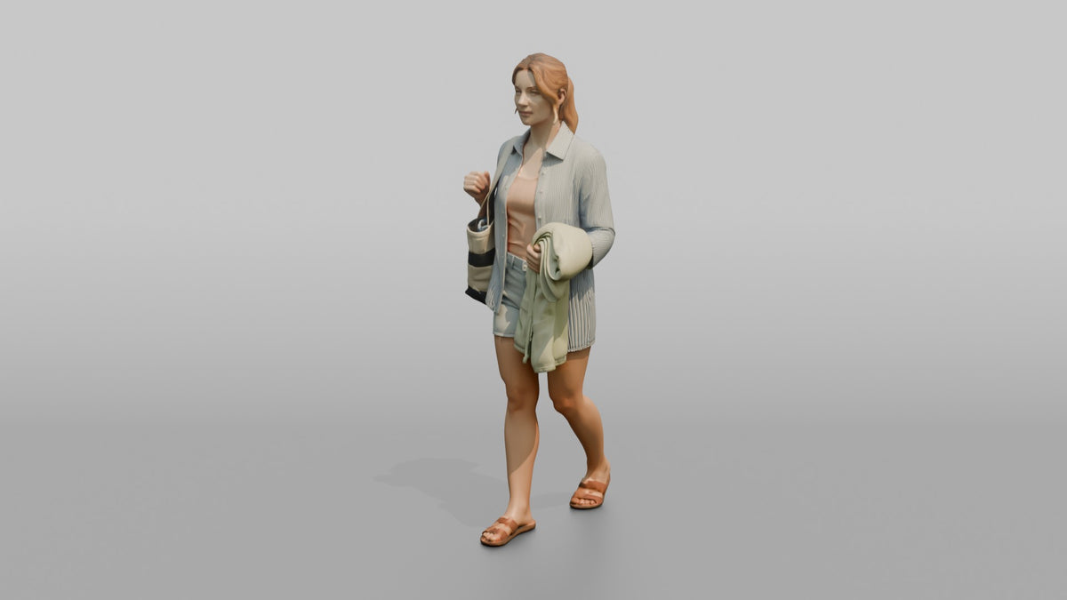 Mother Carrying A Beach Bag And A Folded Towel - 3D character model, view 4