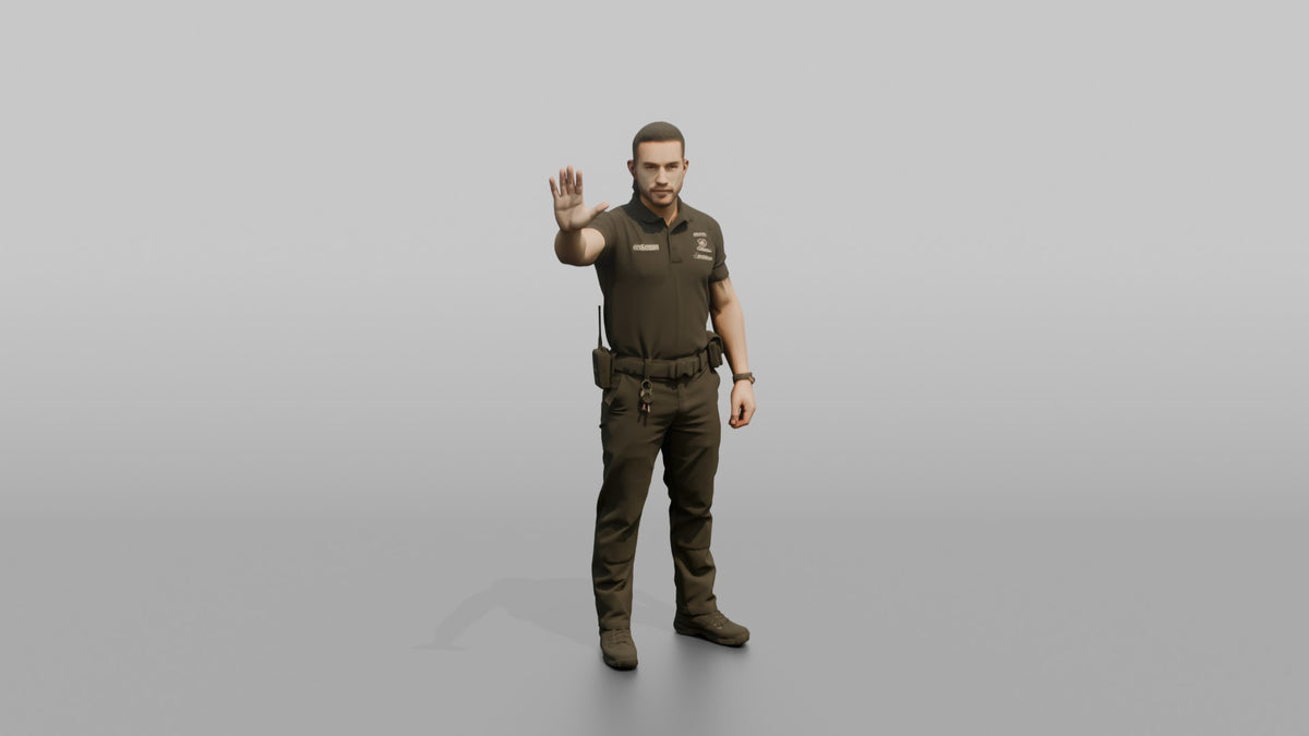 Door Staff Man Gesturing Stop With One Hand Raised - 3D character model, view 5