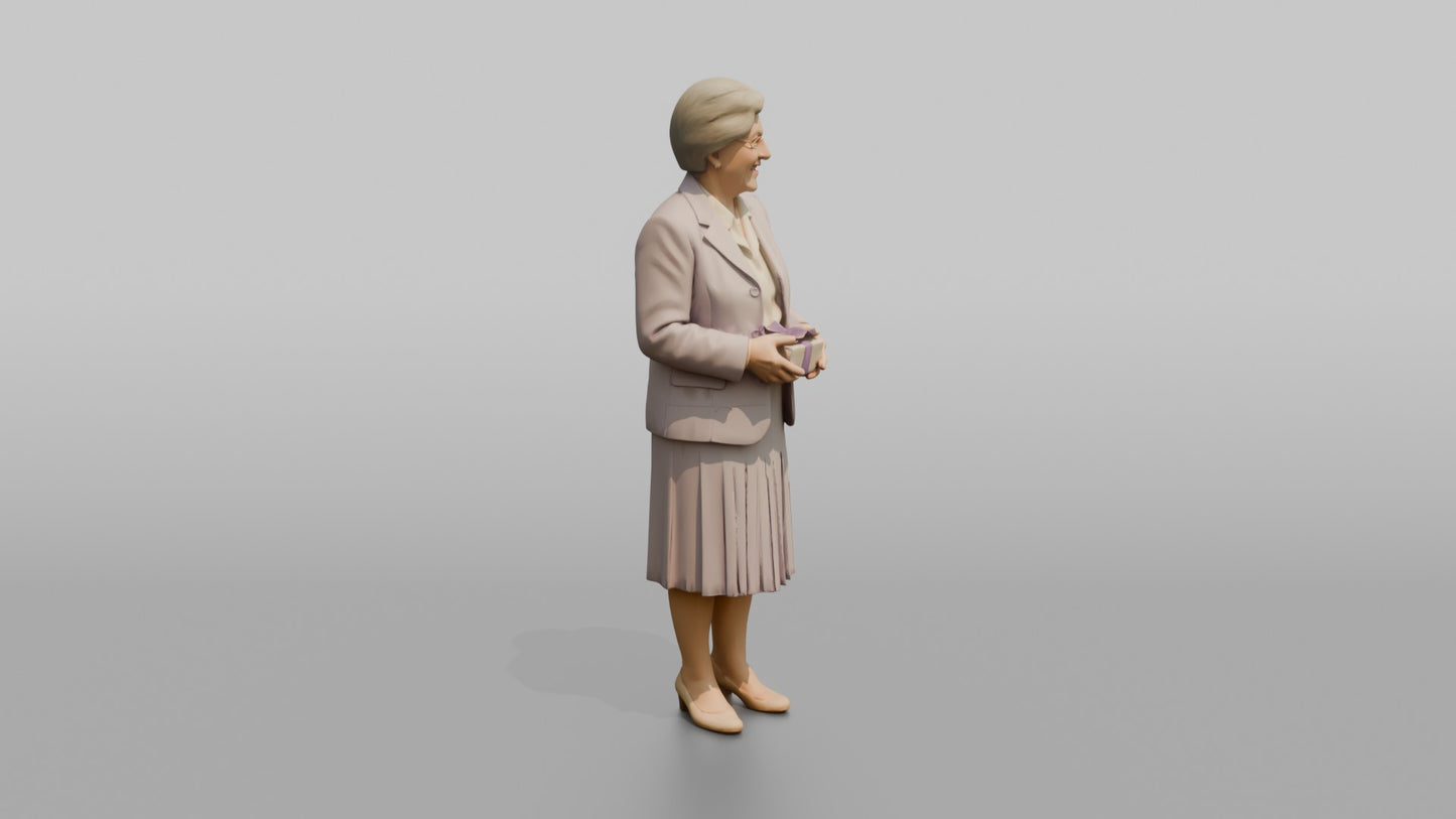 Elderly Wedding Guest Holding a Small Gift Box