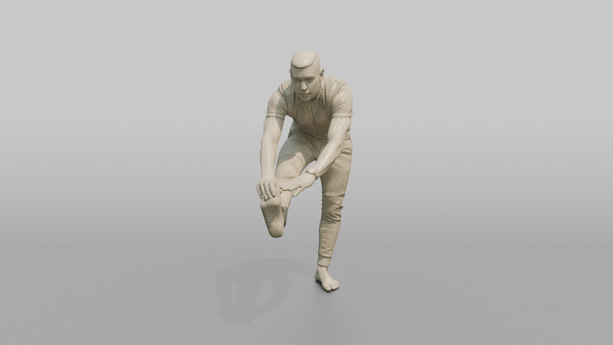 Fitness Influencer Man Holding A Standing Hamstring Stretch - wireframe topology preview