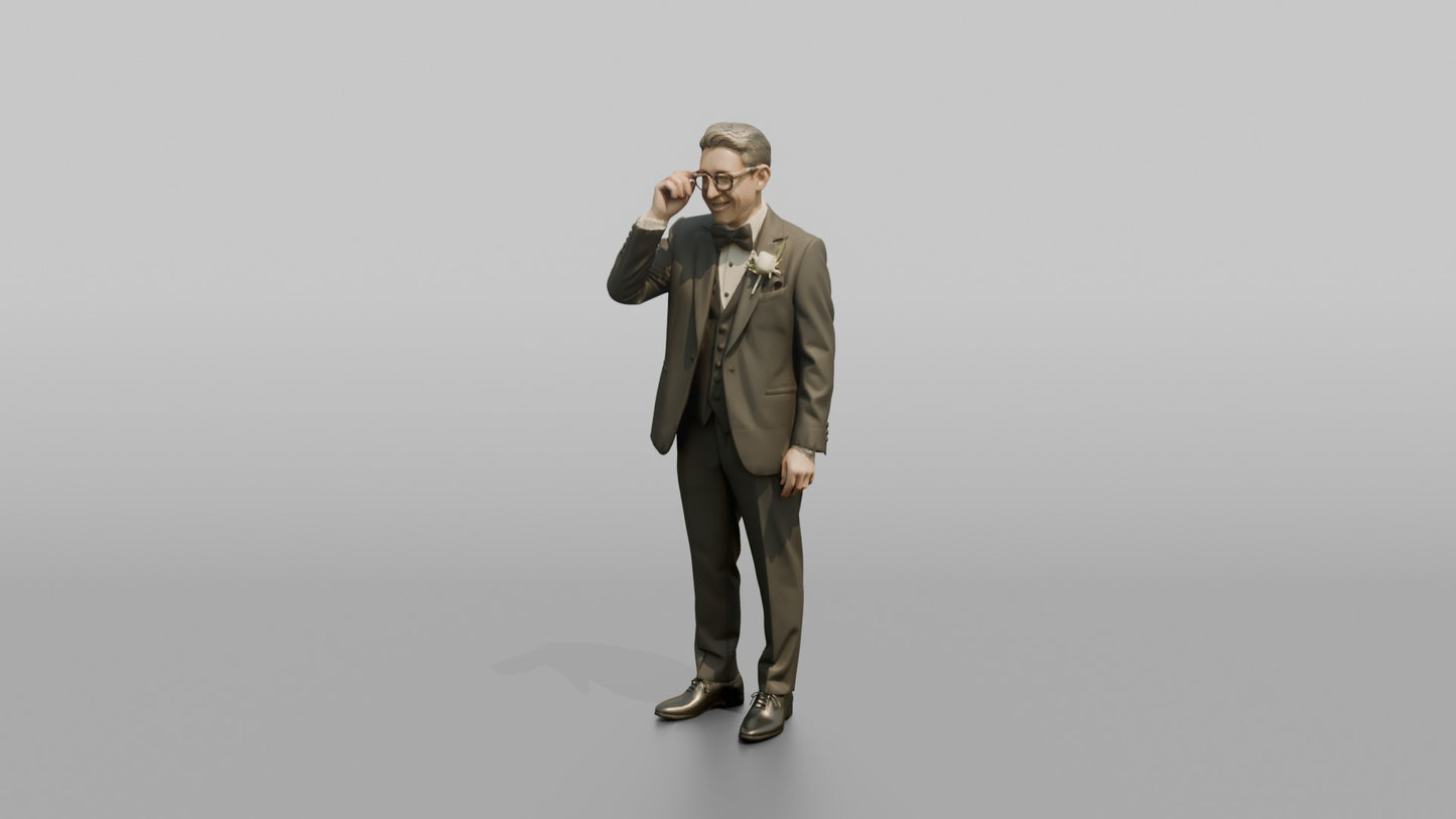 East Asian Groom Adjusting His Glasses