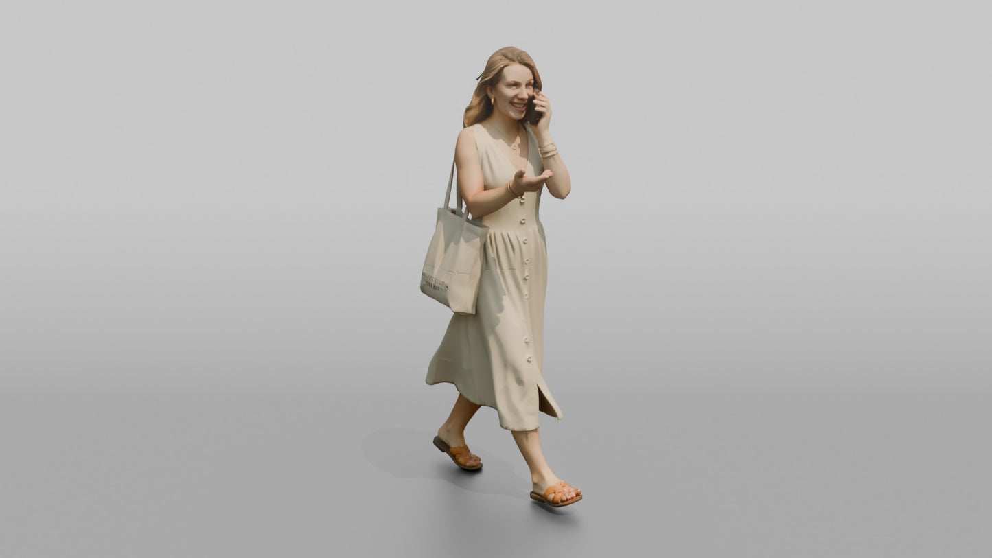 Dutch Woman Walking in a Linen Sundress, Phone in Hand