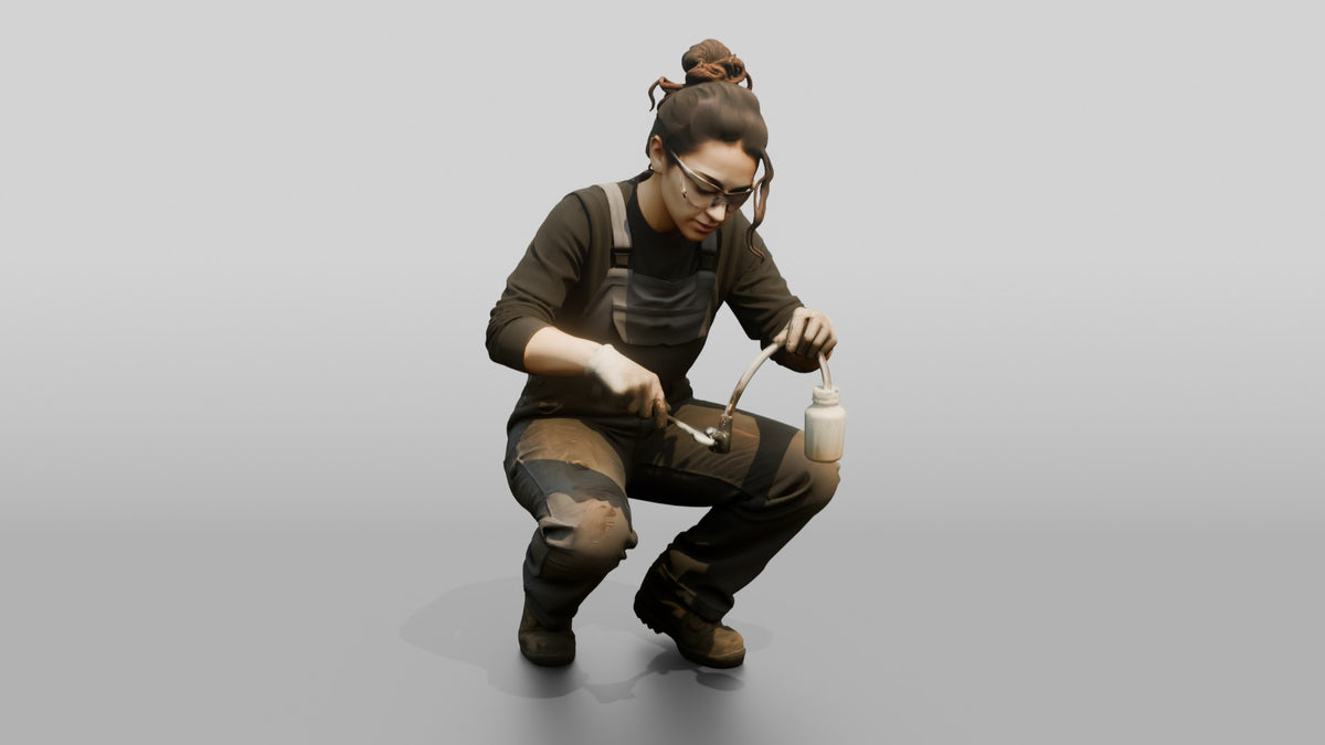 Mechanic Bleeding a Clutch Cylinder - 3D character model, view 2