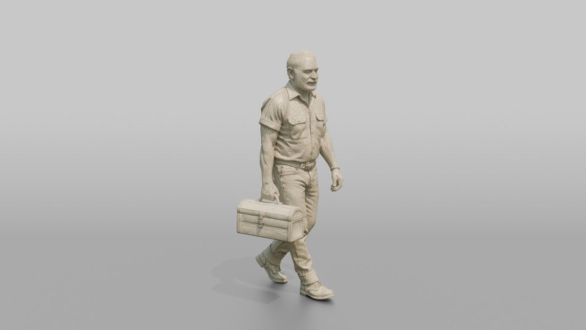 Grandfather Carrying A Toolbox By Its Handle - wireframe topology preview