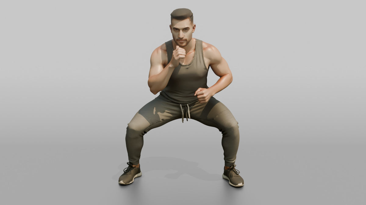 Fitness Influencer Man Doing A Wide-stance Squat - 3D character model, view 5