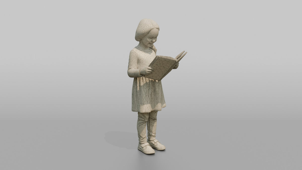 Daughter Holding A Picture Book Open With Both Hands - wireframe topology preview
