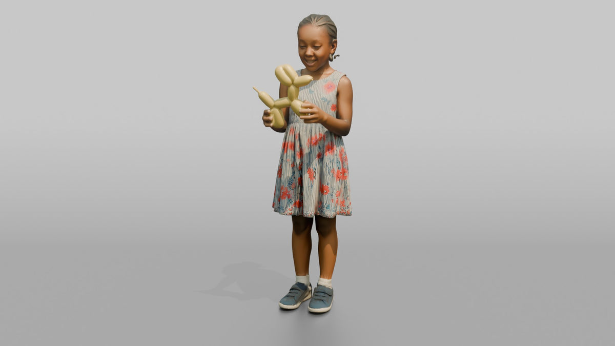 Daughter Holding A Balloon Animal With Both Hands - 3D character model, view 4