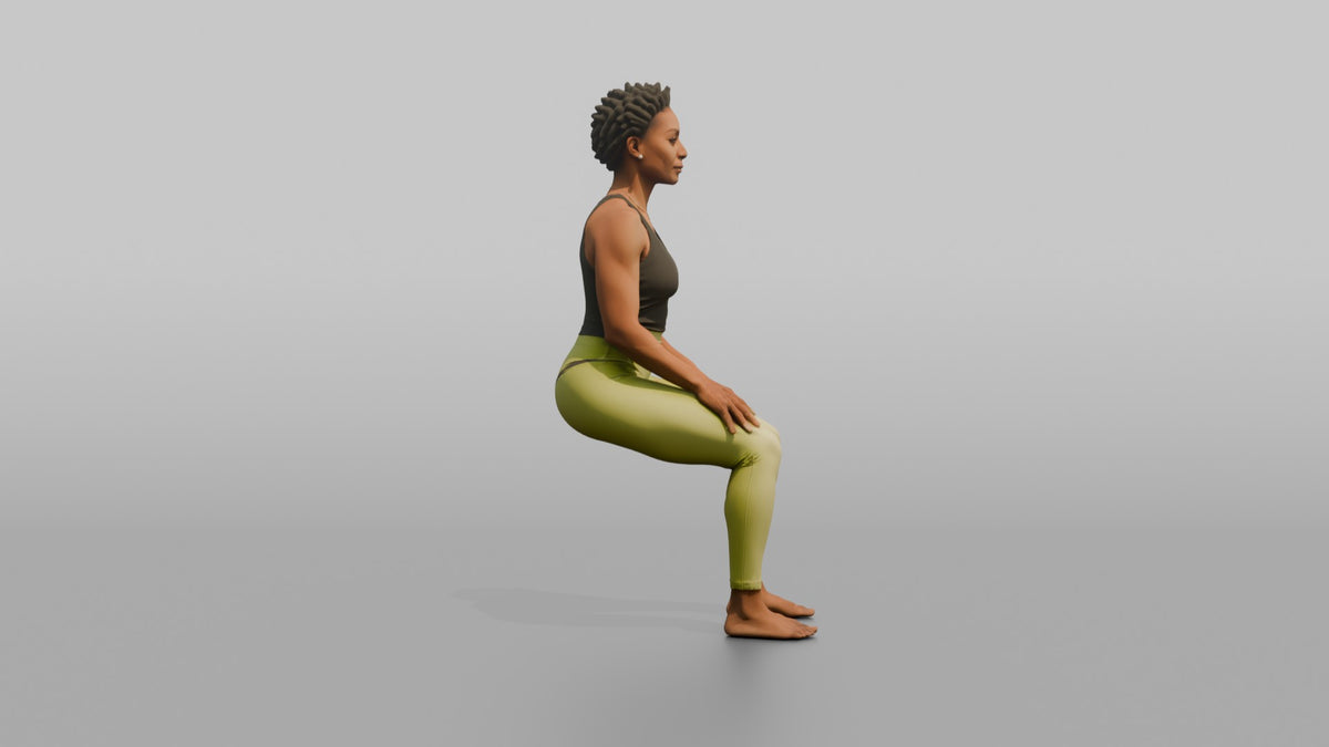 Bodyweight Athlete Woman Holding A Wall-sit Position - 3D character model, view 5