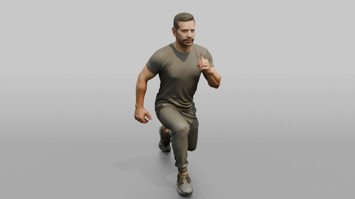 Bodyweight Athlete Man In A Deep Bodyweight Lunge - 3D character model, view 2