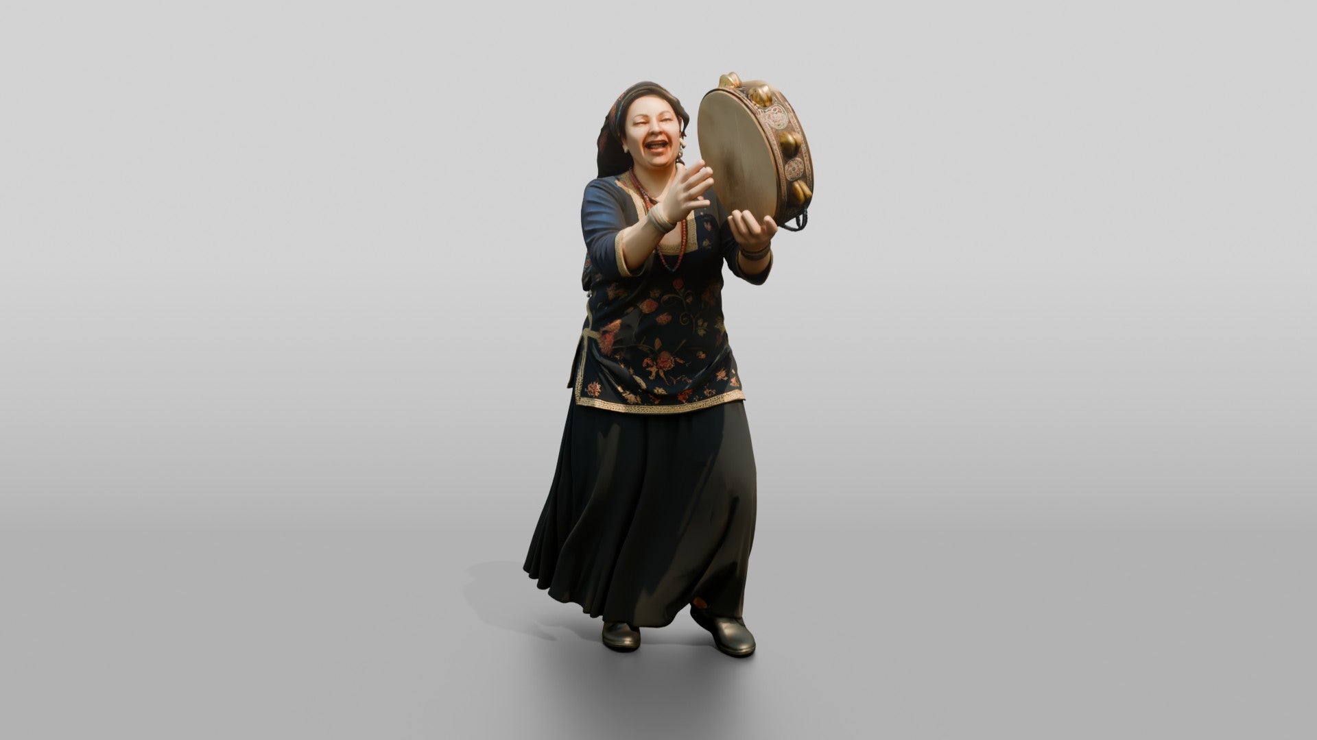 Tambourine Singer Striking Frame Drum