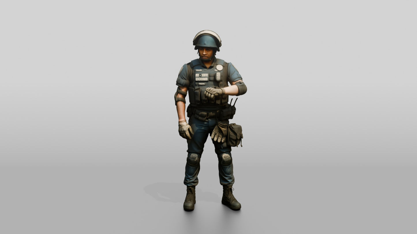 Riot Police Officer Standing in Tactical Gear