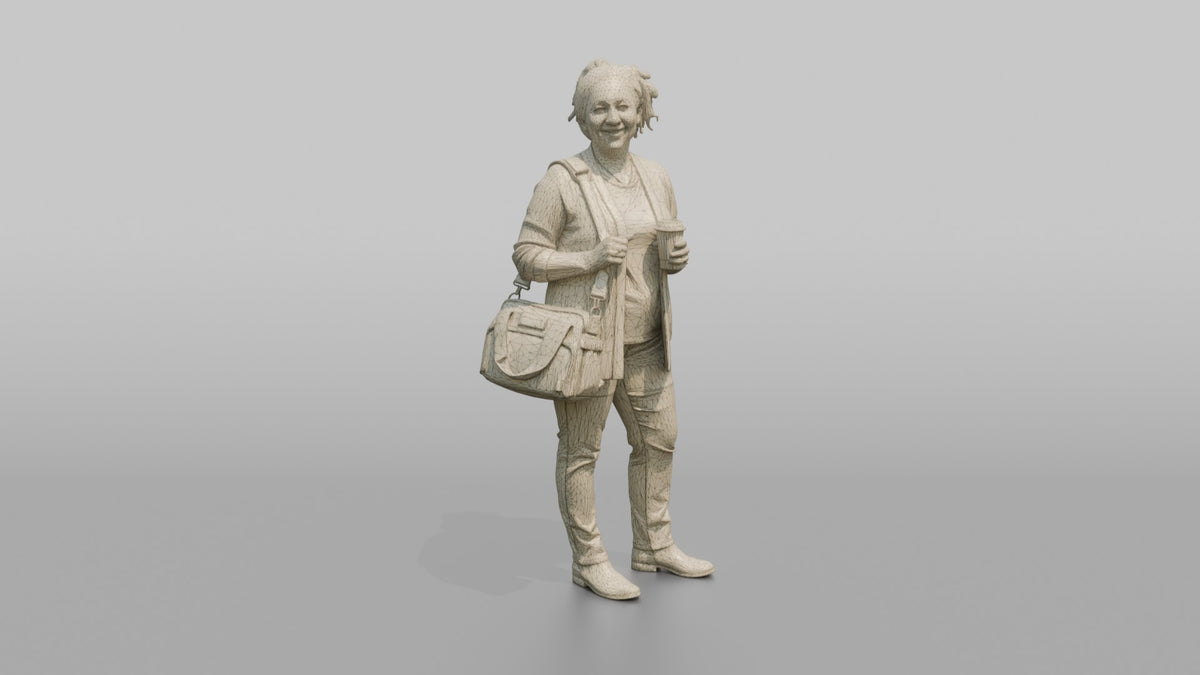 Mother Carrying A Diaper Bag And A Coffee Cup - wireframe topology preview