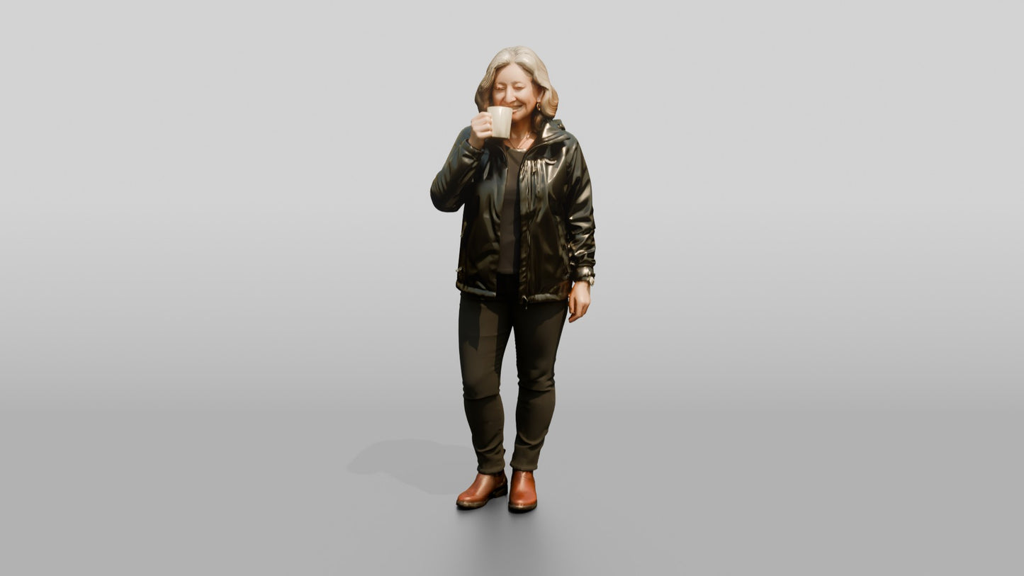 White Woman Drinking Coffee in Waterproof Jacket