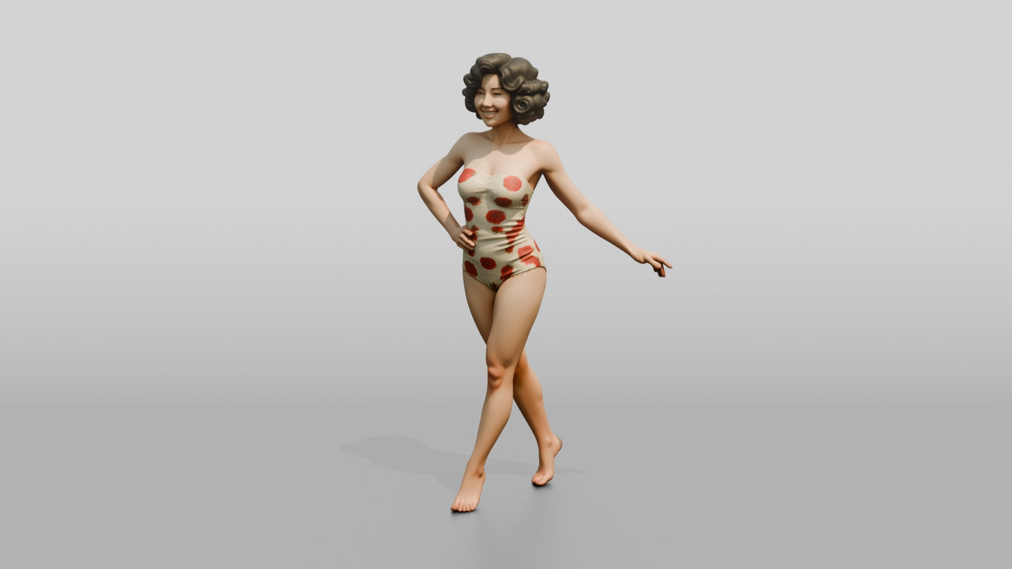 Woman in Polka-Dot Swimsuit in a Playful Pose