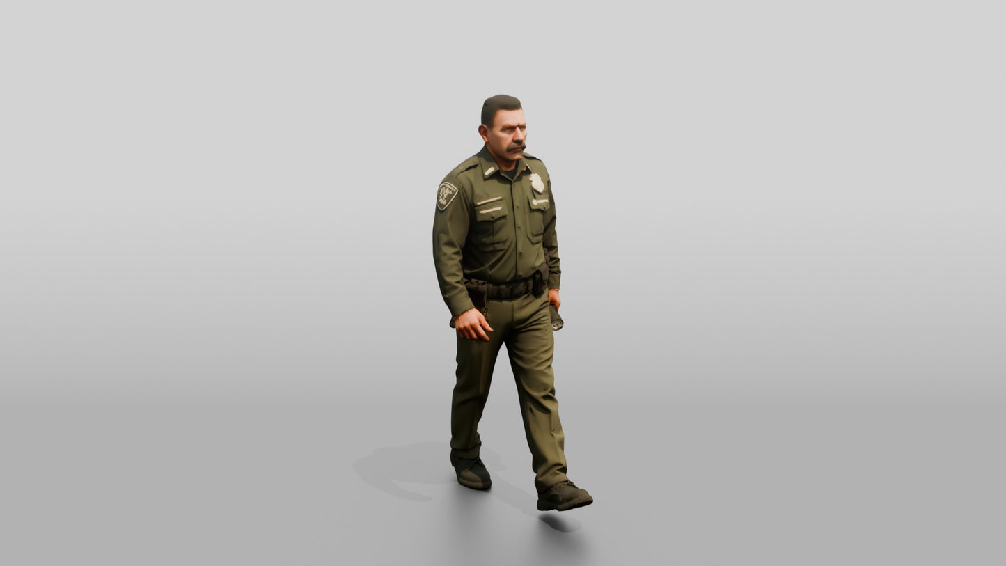Latino Male Guard in a Dark Green Guard Uniform