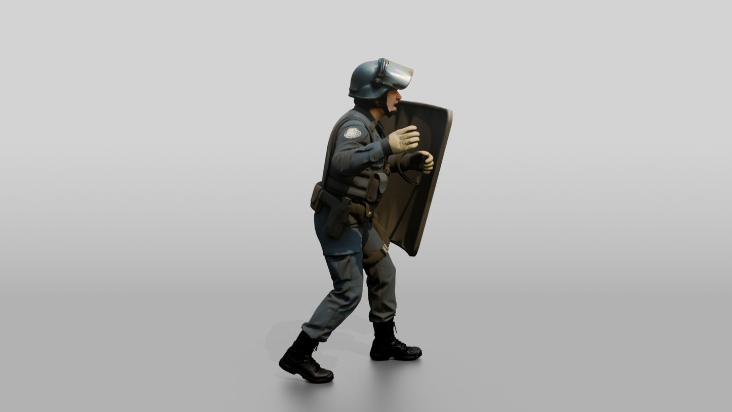 Riot Police Officers Walking with Shields