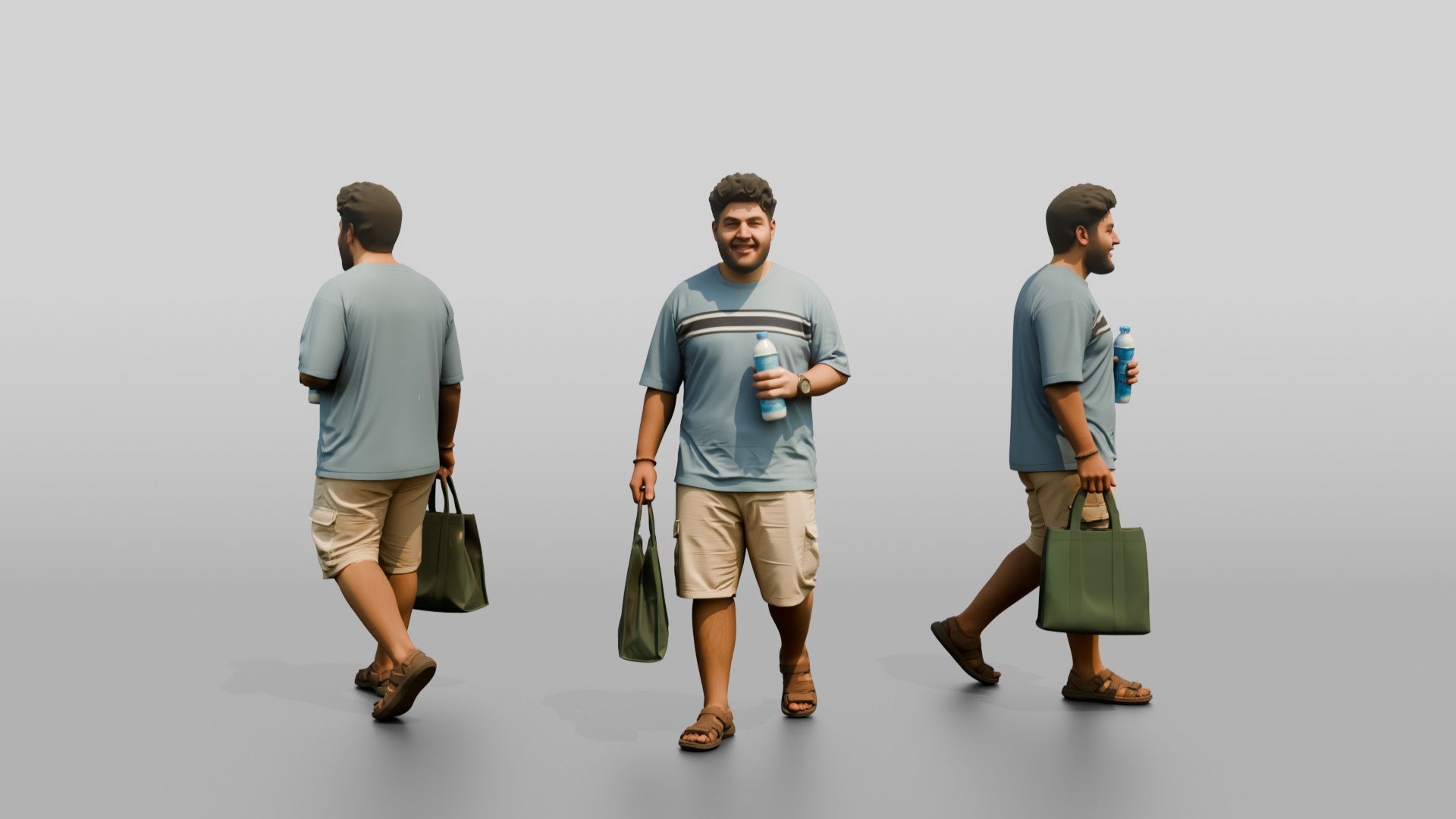 Plus-Size Young Iraqi Man Holding a Water Bottle