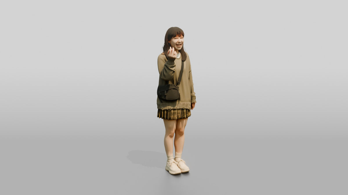Asian Woman Laughing and Snapping Fingers - 3D character model, view 1