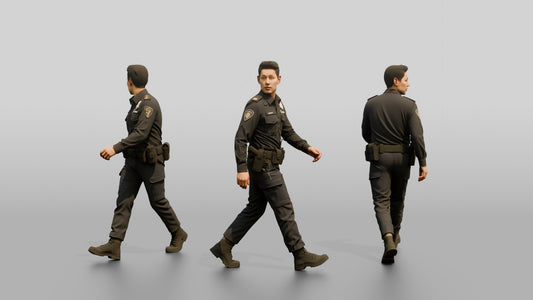 Police Officer Turning His Head Mid-Walk