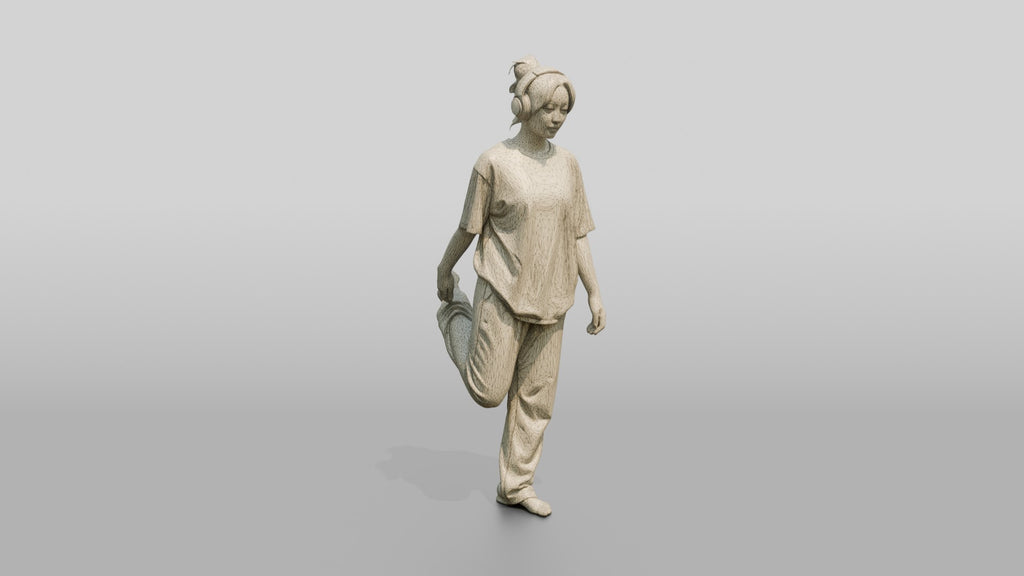 Woman Stretching Quad with Headphones
