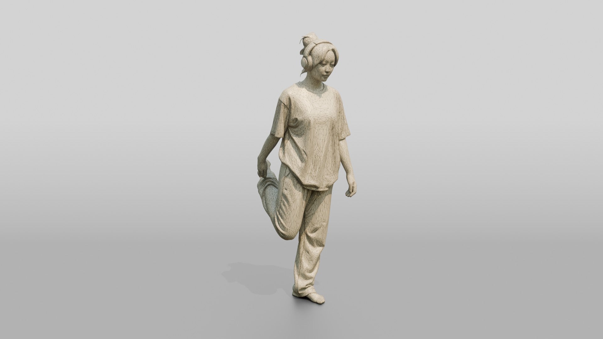 Woman Stretching Quad with Headphones