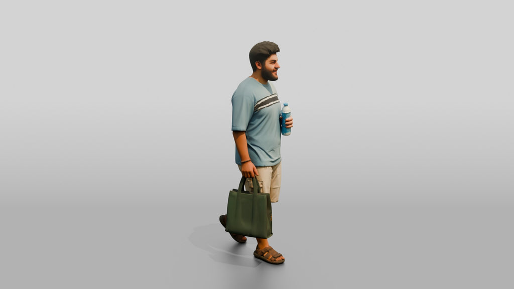 Plus-Size Young Iraqi Man Holding a Water Bottle
