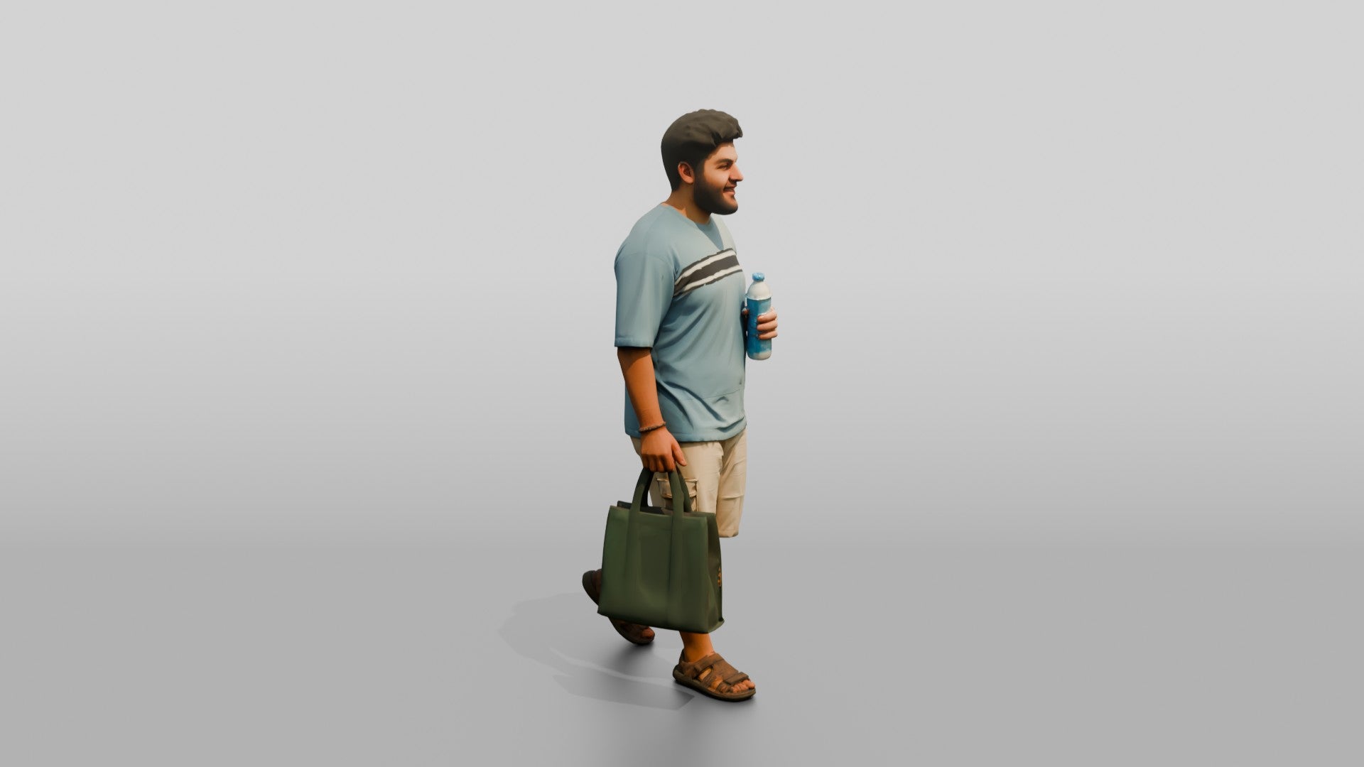 Plus-Size Young Iraqi Man Holding a Water Bottle