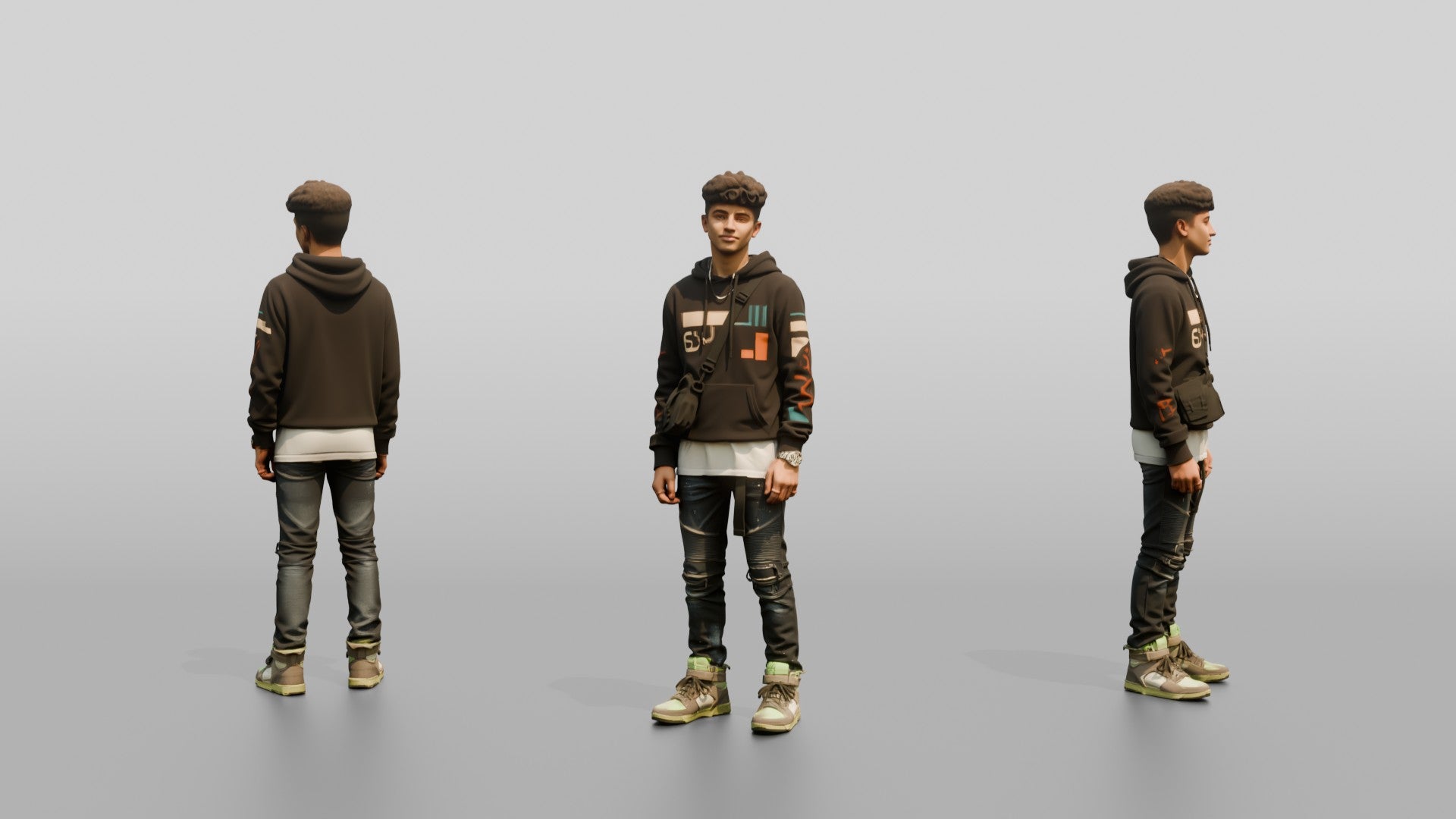 Middle Eastern Teen in Graphic Hoodie with Crossbody Bag