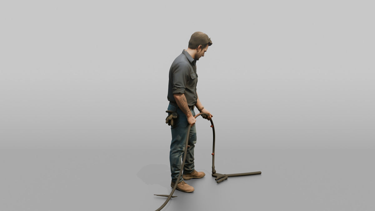 Farmer Inspecting Irrigation Drip Lines - 3D character model, view 2