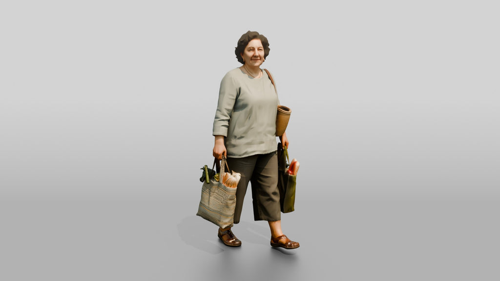 Stocky Middle-Aged Turkish Woman Carrying Groceries