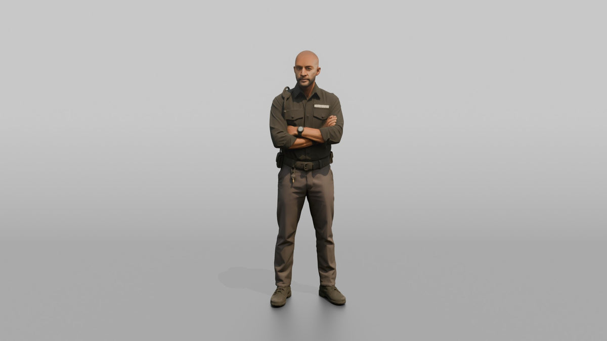 Door Staff Man Arms Crossed, Standing Guard Posture - 3D character model, view 5