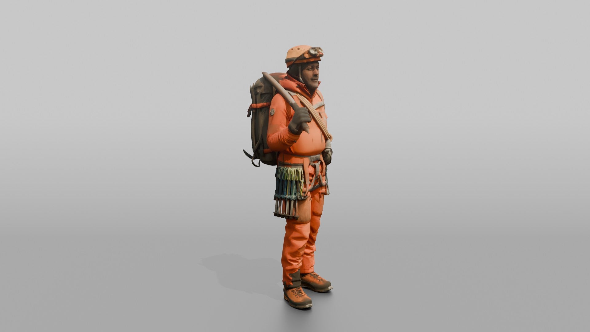 Mountaineer with an Ice Axe on His Shoulder