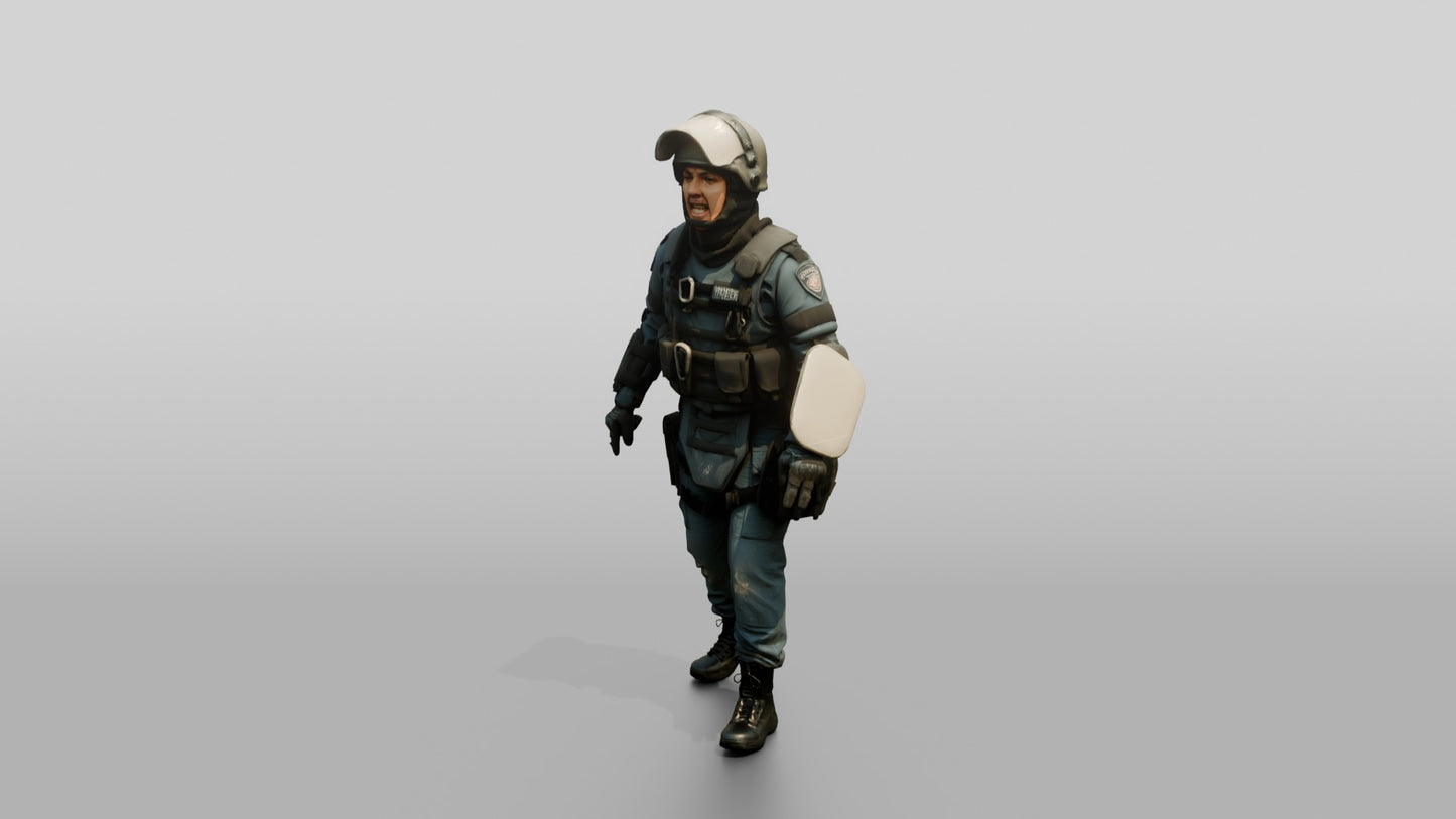 Riot Police Officer Walking with Gear