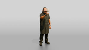 Dishwasher Inspecting a Wine Glass - 3D character model, view 1