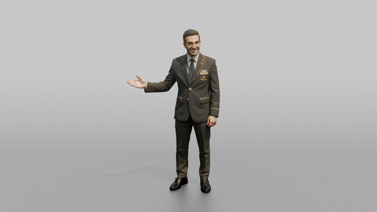 Black Flight Attendant Wheeling a Duty-Free Cart - 3D character model, view 5