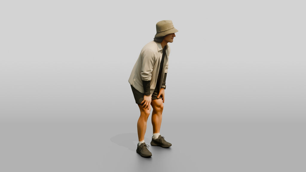 Man Stretching With Hands on Thighs