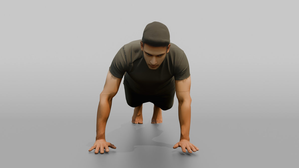 Fitness Influencer Man Mid Push-up - 3D character model, view 5