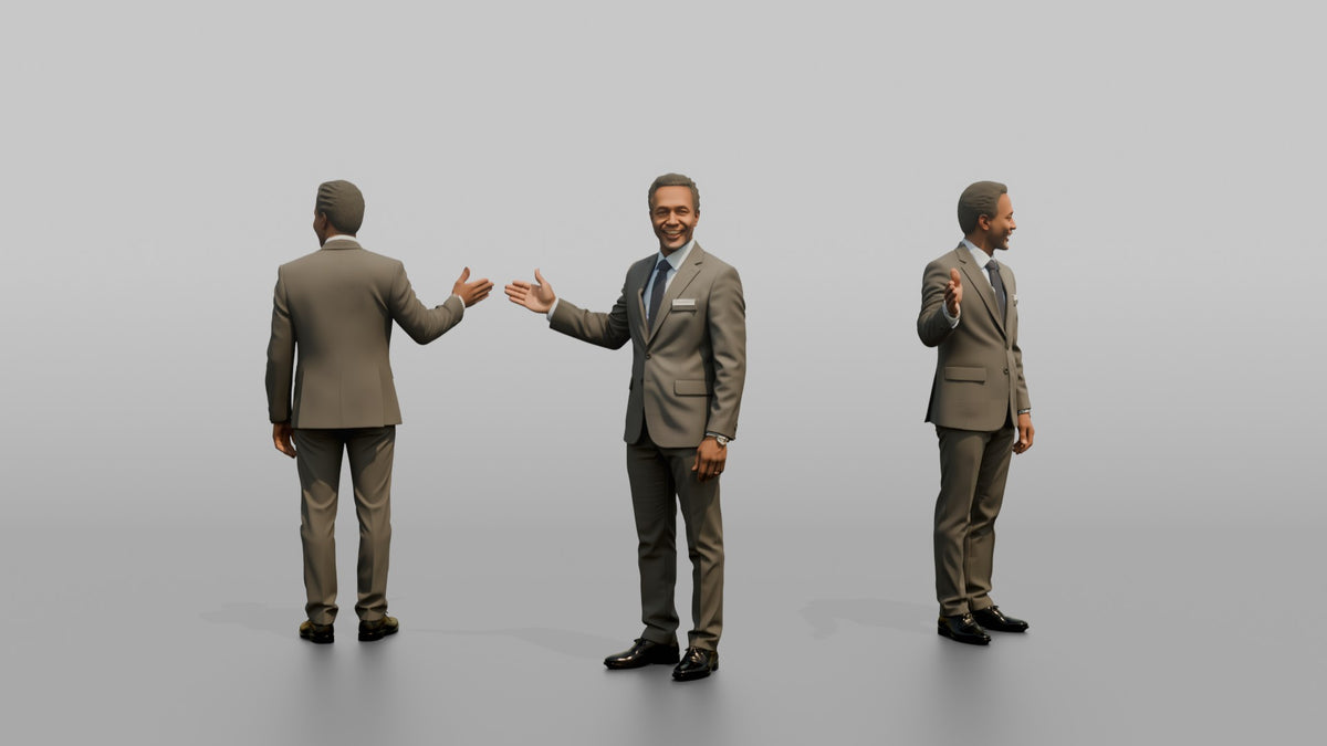 Host Man Gesturing This Way With One Arm - 3D character model, view 1