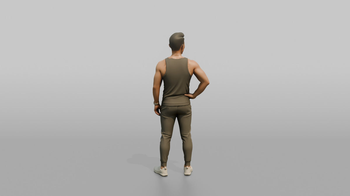 Fitness Influencer Man Standing With One Hand On Hip - 3D character model, view 3