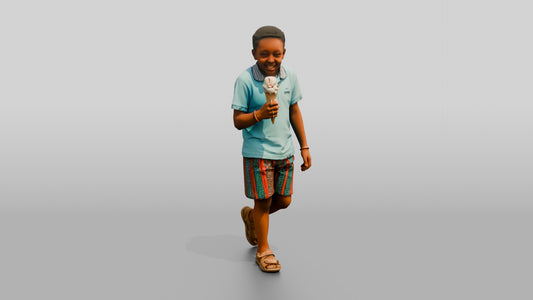 Young African Boy Holding an Ice Cream Cone - 3D character model, view 1