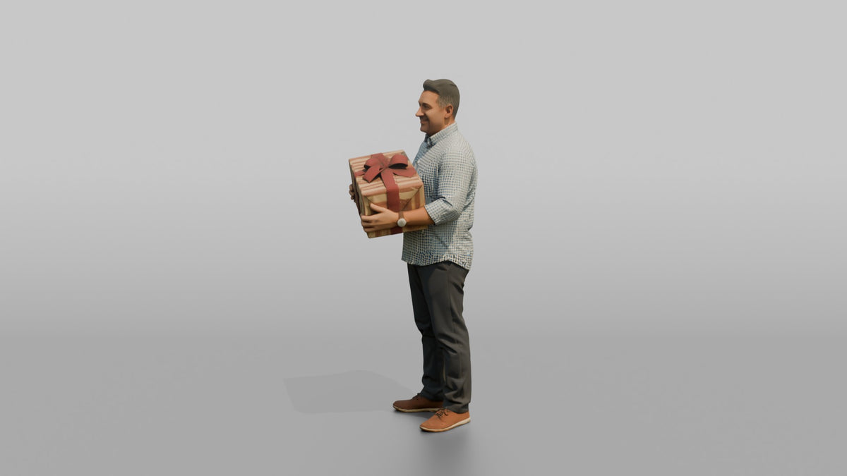 Father Carrying A Large Gift-wrapped Present In Both Arms - 3D character model, view 4