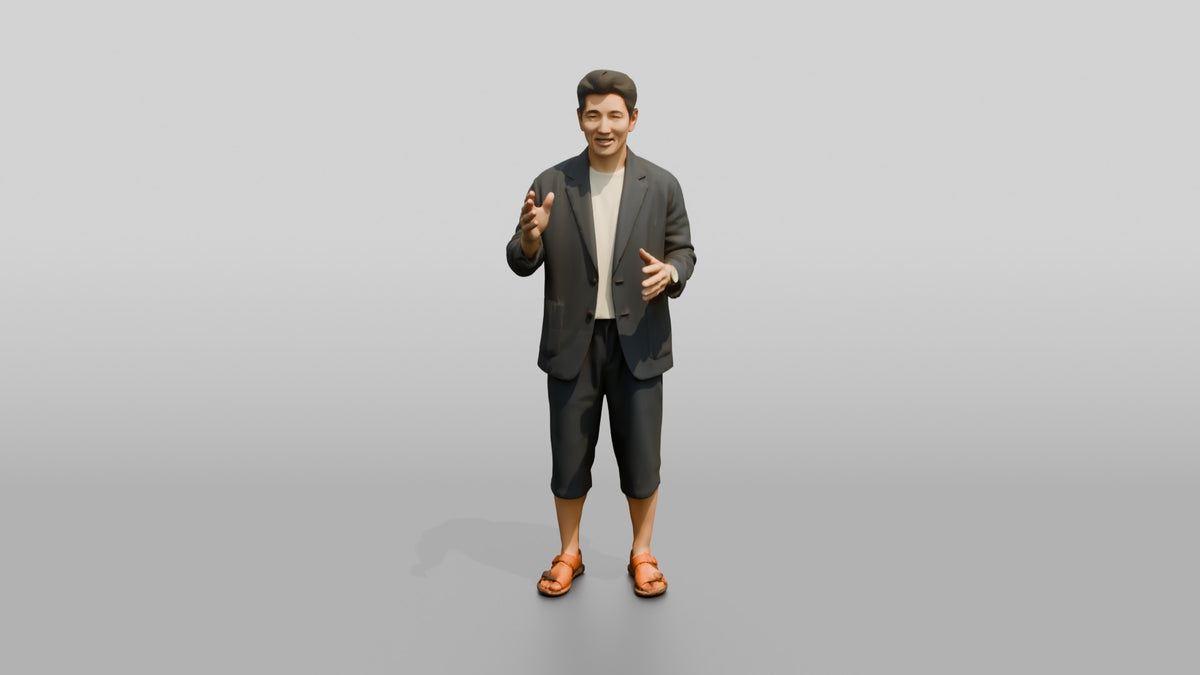 Man Gesturing in Summer Blazer and Shorts - 3D character model, view 5