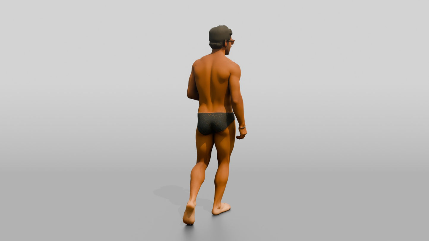 Mestizo Man in Geometric Swim Brief on the Beach
